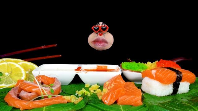 MUKBANG Salmon Noodles, Salmon Sushi, Salmon Sashimi, Flying Fish Roe ASMR EATING SOUNDS REALMOUTH