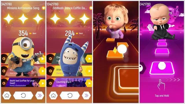 Minions Vs Oddbods Vs Masha And The Bear Vs Boss baby | Tiles Hop EDM Rush смотреть онлайн