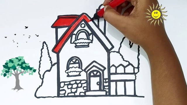 How To Draw A House 🏡 | Easy Drawing Video For Kids | Drawing And Coloring House For kids смотреть онлайн