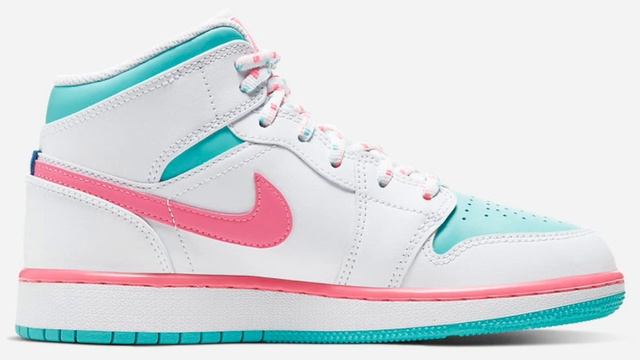 AIR JORDAN 1 MID GS DIGITAL PINK AND AURORA GREEN смотреть онлайн