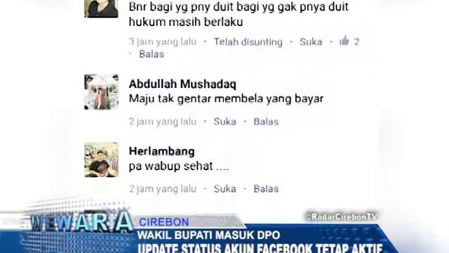 WAKIL BUPATI CIREBON MASUK DPO, UPDATE STATUS AKUN FACEBOOK TETAP AKTIF смотреть онлайн
