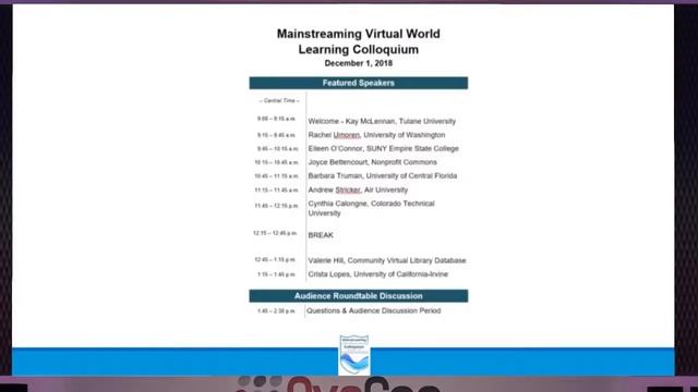 Welcome to the Mainstreaming Virtual World Learning Colloquium 2018 смотреть онлайн