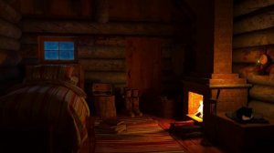 Звуки морозной вьюги для сна и камин в уютной зимней избушке