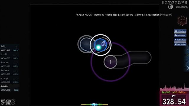 osu! | Aristia | Sasaki Sayaka - Sakura, Reincarnation [Affection] +DT 95.84% FIRST DT FC 425pp смотреть онлайн