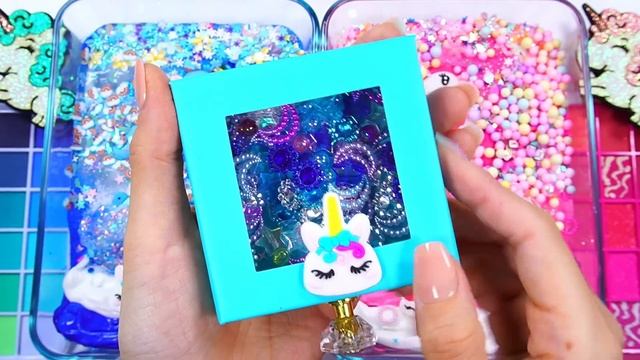 "Blue Unicorn VS Pink Unicorn" Slime. Mixing Makeup into clear slime! 🌈ASMR🌈 #슬라임 (324) смотреть онлайн