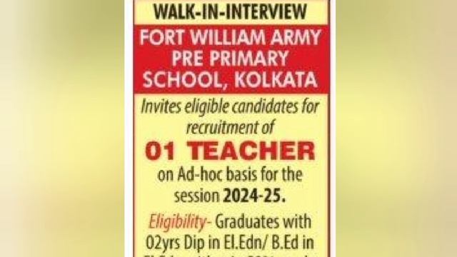 Aug 04 : 12 School Teacher jobs Vacancies Kolkata, dated 4th August Sunday Vacancy in kolkata смотреть онлайн