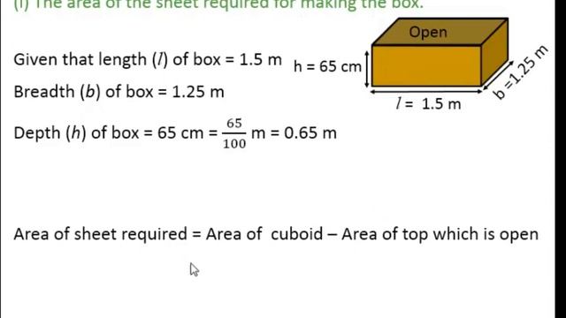 A plastic box 1.5 m long, 1.25 m wide and - (i) The area of the sheet - Teachoo смотреть онлайн
