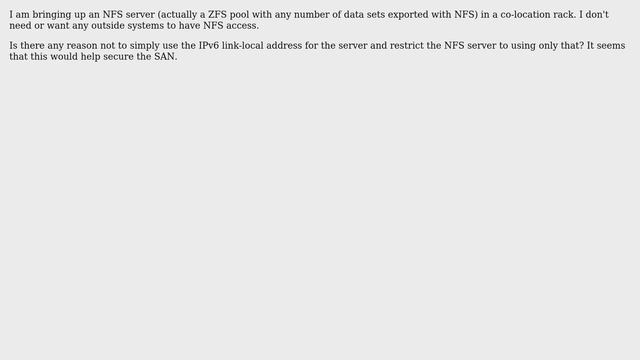 Is it reasonable to use IPv6 Link-local address for local storage network? смотреть онлайн