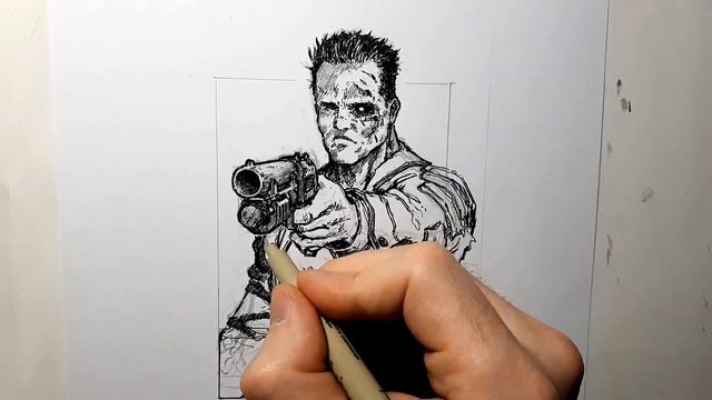Drawing Arnold Schwarzenegger ( in Terminator style ) - Timelapse | Red Hawk смотреть онлайн