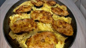 Сочные стейки кеты в духовке с картофелем!!! Очень простой и вкусный рецепт!