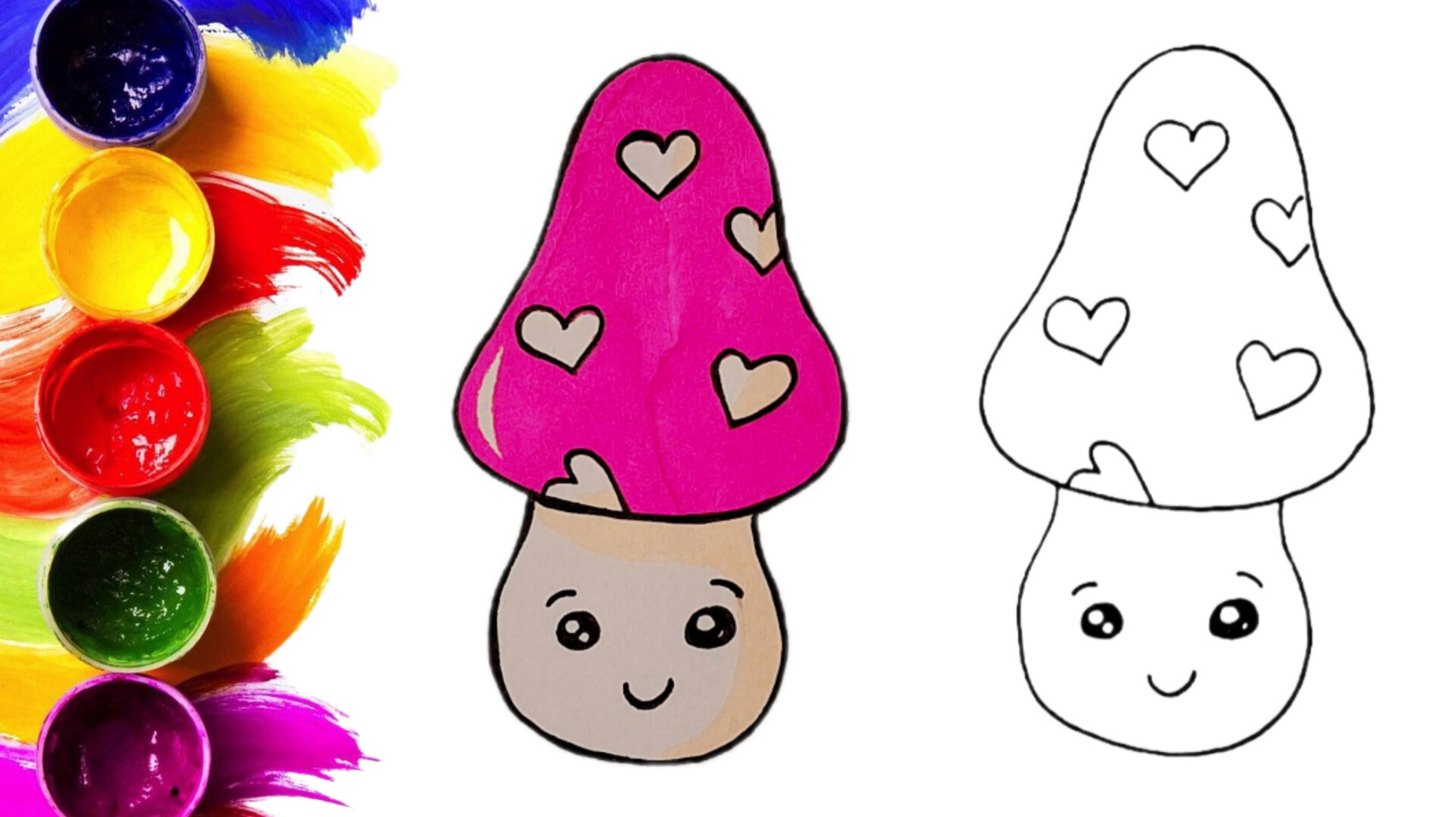 Как очень просто нарисовать милый грибочек, рисунки для детей смотреть онлайн