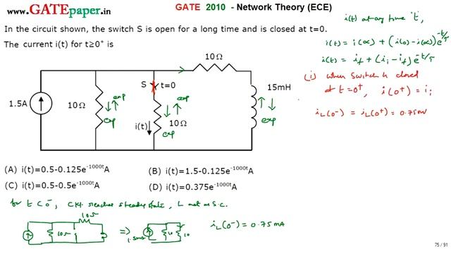 GATE 2010 ECE Find the expression for i(t) in the circuit shown смотреть онлайн