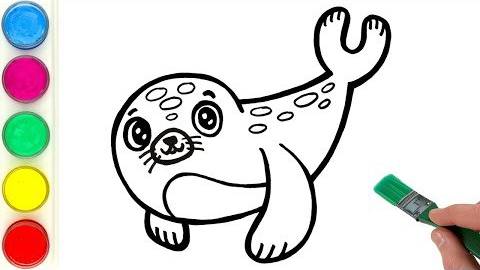 Рисуем и раскрашиваем милого тюленя и рыбку. Детям и начинающим смотреть онлайн