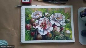 Гуашь. Пионы