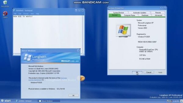 Тест Desktop Compositing Engine на Windows Longhorn Build 4011