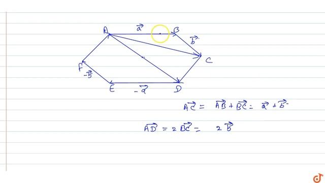 If `ABCDEF` is a regular hexagon with `vec(AB) = veca` and `vec(BC)= vecb,` then `vec(CE)` equ смотреть онлайн