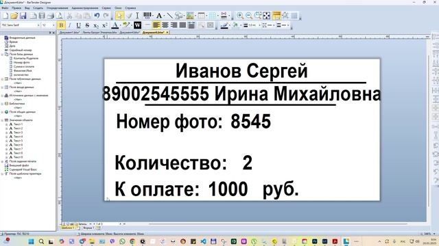 Этикетки с переменными данными в Bartender Design