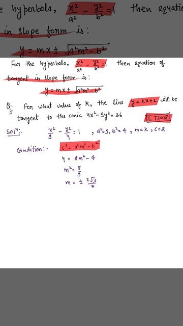 Equation of Tangent in Slope Form of Hyperbola | UPPGT | UPTGT | NDA | KCET смотреть онлайн