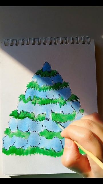 Пушистая елочка / акварель смотреть онлайн