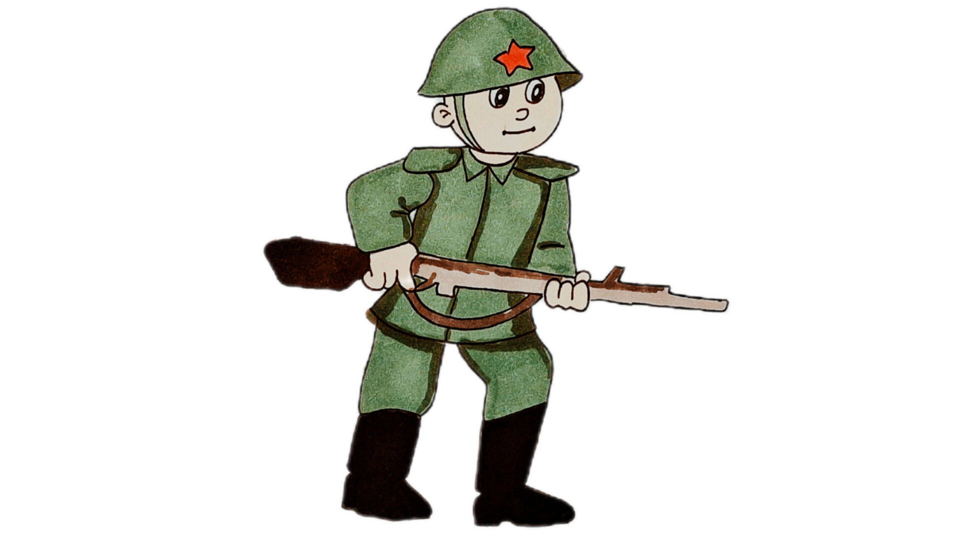 Рисуем военного с автоматом/рисунок солдату смотреть онлайн