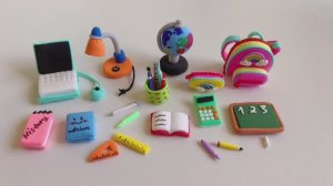 Как сделать из пластилина миниатюрные школьные принадлежности!Миниатюрный рюкзак, глобус, книги, ноу