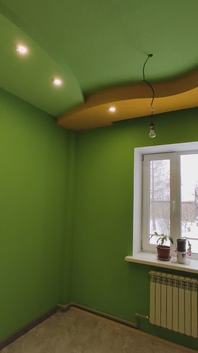 Сделал трех уровневый потолок в кухне из гипсокартона. Ушел от белосерых тонов к желто-зеленым смотреть онлайн