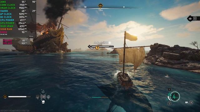 Skull and Bones Beta: [High - DLSS 1440P] RTX 3080 & 13600K 5.1GHz смотреть онлайн