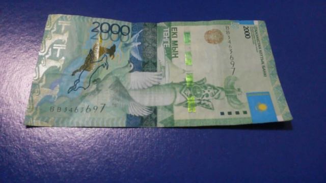 БАНКНОТА 2000 ТЕНГЕ № серии ВВ3463697 на фиолетовой поверхности Пятого Января - ДЕНЕЖНЫЙ ПОТОК смотреть онлайн