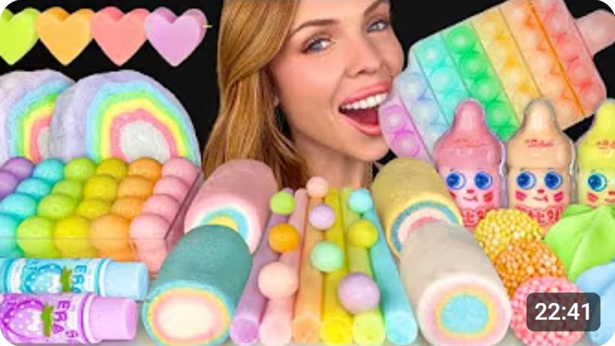 ASMR MUKBANG, Пастельные десерты, Молочное желе, Ретро-кислые конфеты, Маршмеллоу, Поп-рокс, Лимонно смотреть онлайн