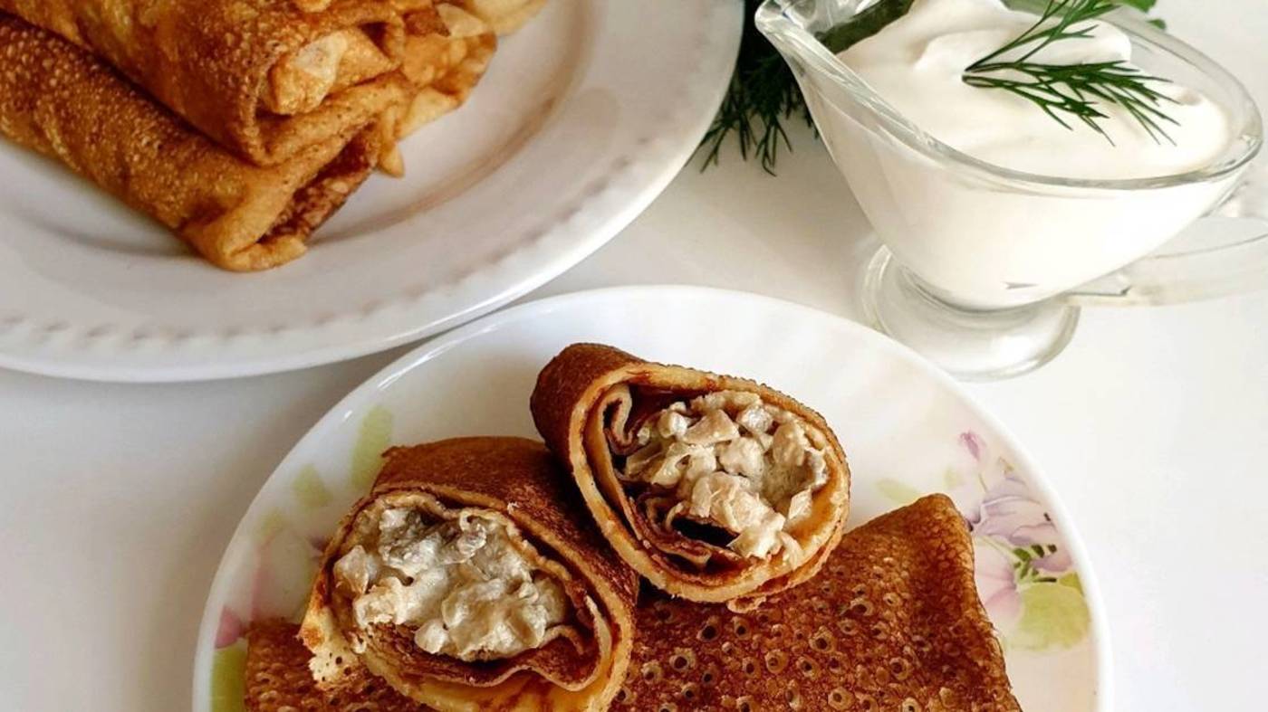 Блинчики с грибной сливочной начинкой смотреть онлайн