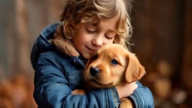 Ребенок обнимает щеночка смотреть онлайн