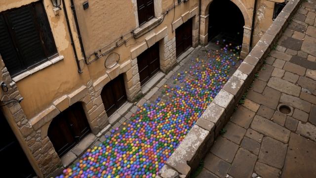Balls flooding the old city, blender animation, rigid body simulation, camera mapping, RBDLab addo смотреть онлайн