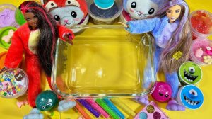 Слайм АСМР с барби, большой микс слаймов, Барби слайм