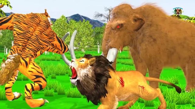 Giant Lion Fight Tiger Wolf Vs Sabertooth Tiger Attack Lion Cub Saved By Woolly Mammoth Epic Battle смотреть онлайн