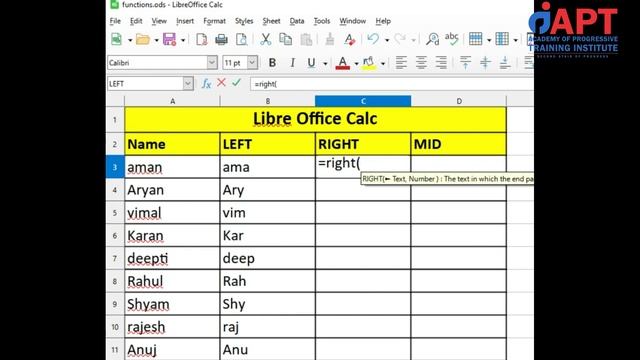 Libre Office Calc -Left,Right,Mid Function || CCC Course In Hindi || CCC Chapter 46 || APT Institut смотреть онлайн