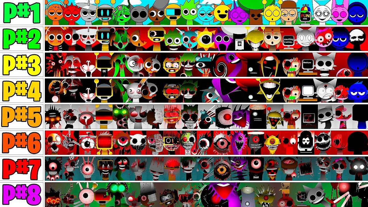 Все фазы 1-8 в одном - все персонажи вместе в Incredibox Sprunki