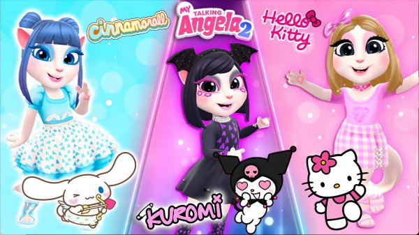 📹 My talking angela 2 💟 Hello Kitty 💗 Vs Kuromi Vs Cinnamoroll