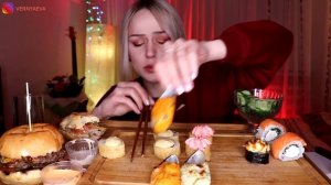 🍿 MUKBANG | Бургеры, роллы/суши, мидии, день рождения | Burgers, rolls/sushi, birthday  | не ASMR