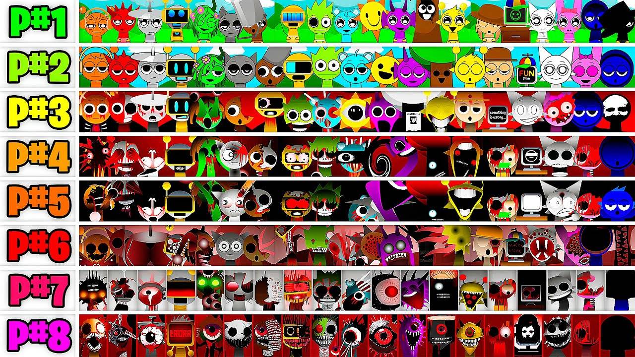 Все персонажи вместе в Incredibox Sprunki Phases 1-8