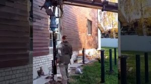 Монтаж  винтовых свай для веранды пристройки к дому, Кострома