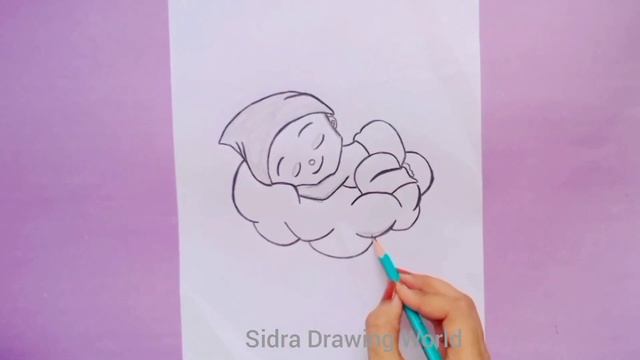 A Dreaming baby boy sleeping on clouds pencil drawing смотреть онлайн
