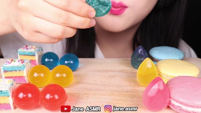 ASMR PINK, YELLOW, BLUE FOODS *EDIBLE SPOON, RAINDROP KOHAKUTO, CAKE POP 핑크,노랑,파랑 먹방 JANE ASMR 제인 смотреть онлайн