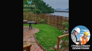 Дача своими руками - молодые девушки построили дом из бамбука на берегу озера.