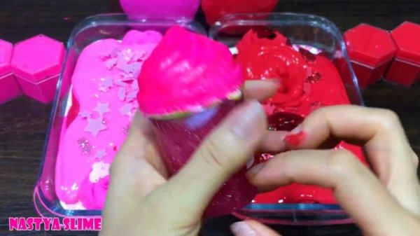 HELLO KITTY PINK vs RED !! Mixing Random into GLOSSY Slime !!! Satisfying Slime Video #105