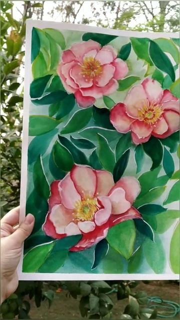 Watercolor peony Flowers and Leaves painting. #shorts #youtubeshorts смотреть онлайн