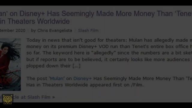 Disney's Mulan MAKES MORE MONEY Than Christopher Nolan's Tenet / The End of Cinema? смотреть онлайн