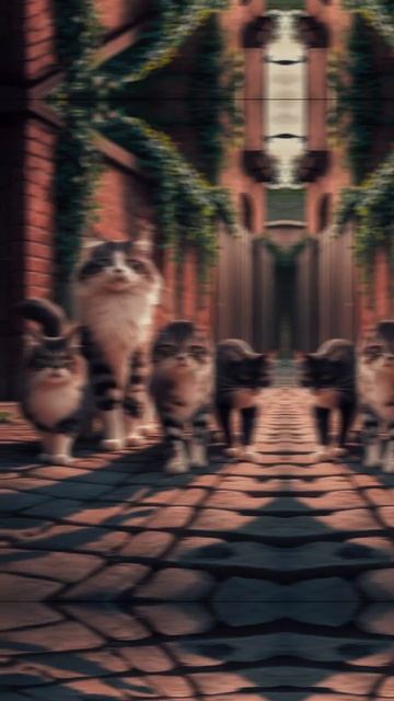 A photograph of four mischievous cats in a quiet town alley, fluffy, the #like #cat #cute #catlover смотреть онлайн