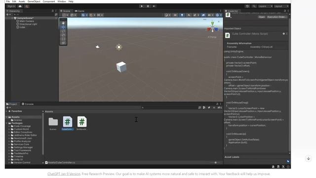 Using ChatGPT to obtain C# code: To move a cube with the mouse movement in Unity смотреть онлайн