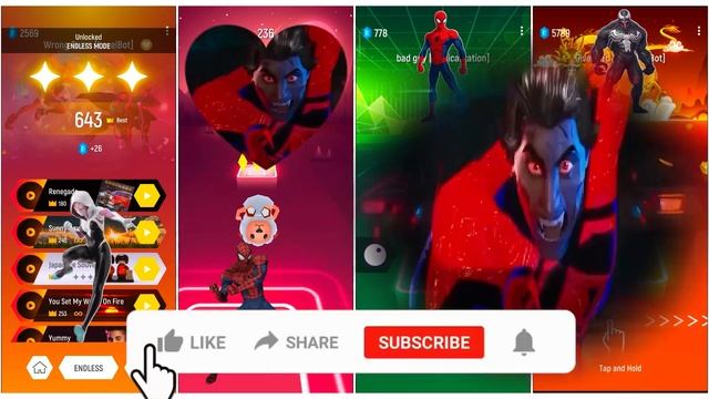 Tiles Hop SuperHero, Spider-Gwen vs Miles Morales vs SpiderMan vs Venom смотреть онлайн