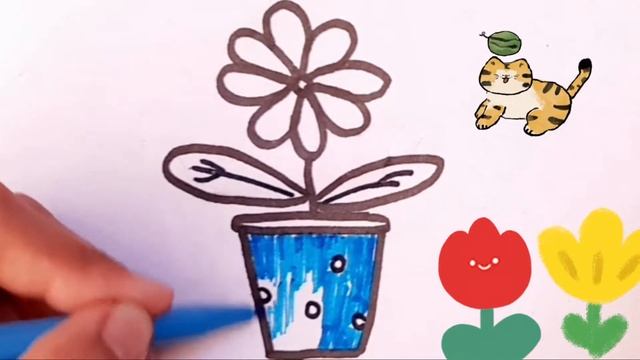 Bolalar Uchun Gul Idish Rasm Chizish. Сурет салу гүл құмыра Drawing A Flower Pot